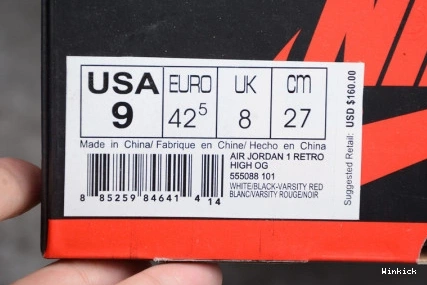 RETRO JORDAN RED AIR CHICAGO 1 OG HIGH 555088-101 1209